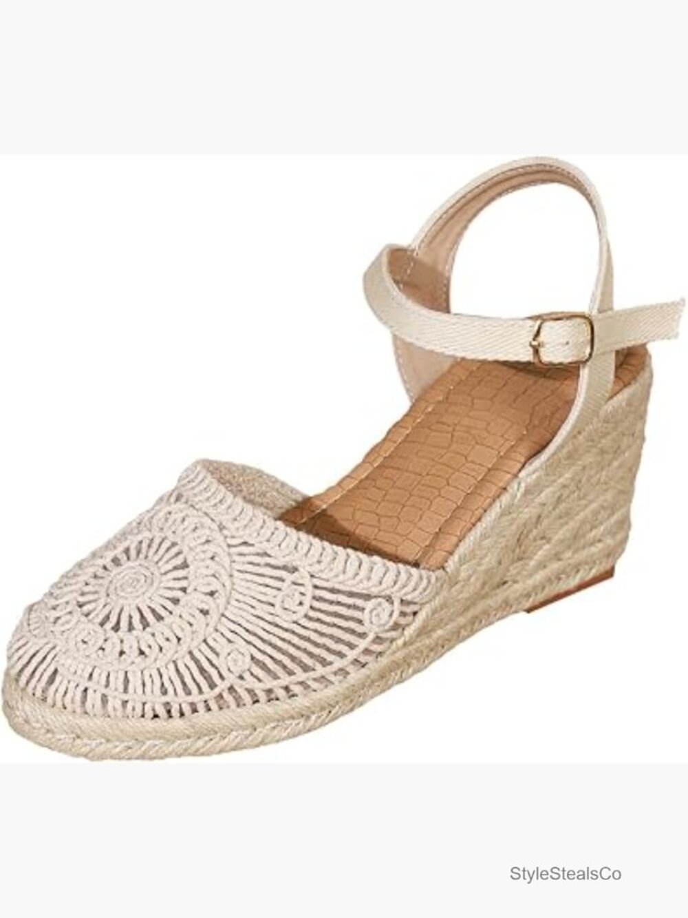 Wedge Sandals Platform Crochet Summer Beach Shoes Natural Linen Closed Toe